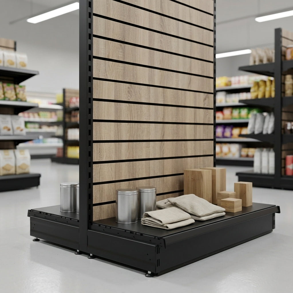 1.6m High Wood Effect Gondola Display Bay | 300mm Base Shelf (view 2)