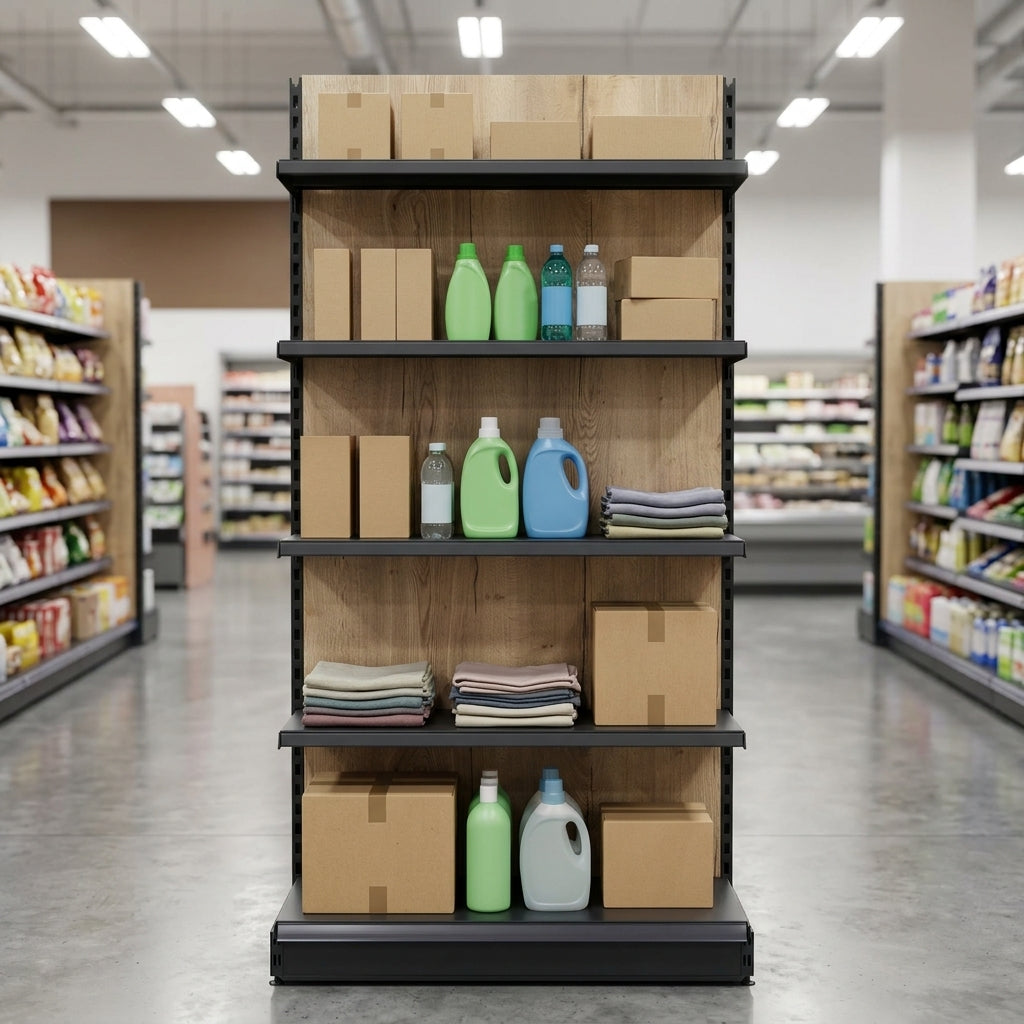 1.4m High Wood Effect Wall Bay Shelving – 570mm Base, 500–1000mm Wide