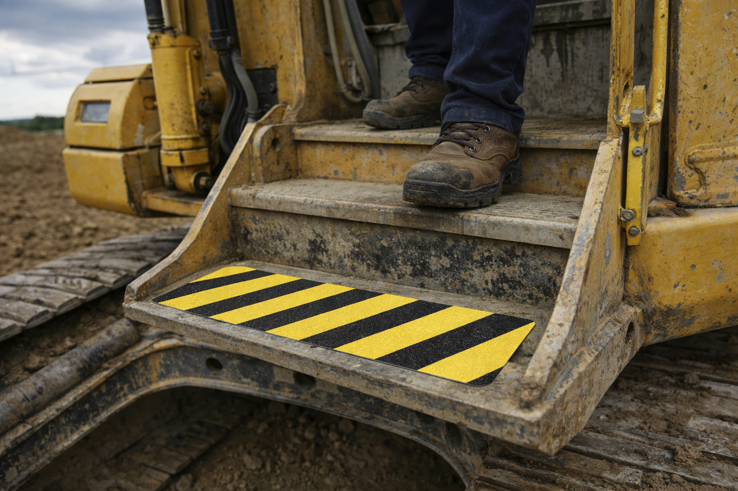 High-Performance Anti-Slip Pre-Cut Tile Tread in Hazard Yellow & Black - 150mm x 610mm for Safety and Visibility