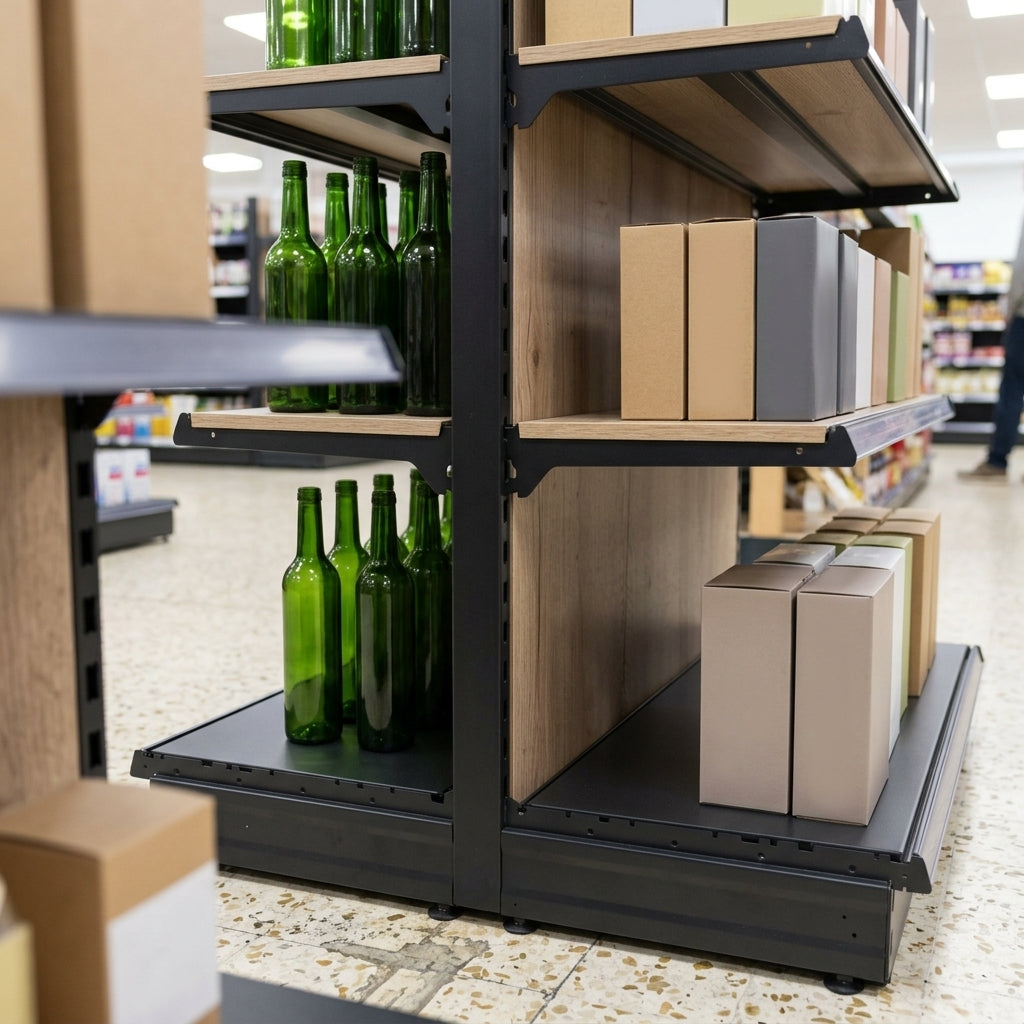 1.6m Double-Sided Gondola Shelving Bay with Wood-Effect Shelves (view 2)