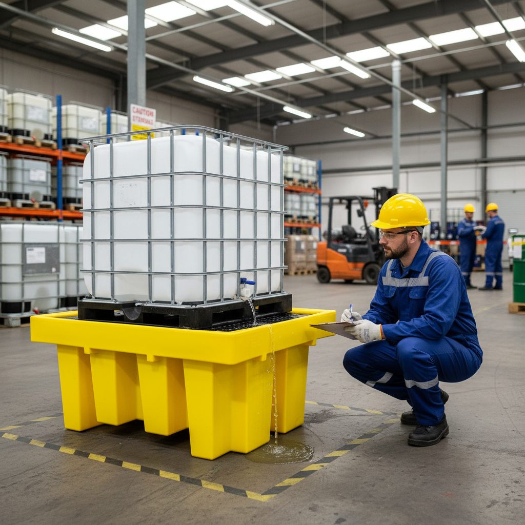 (Clearance) Yellow Single IBC Spill Pallet with Removable Grid - BB1 || 1100ltr Sump Capacity