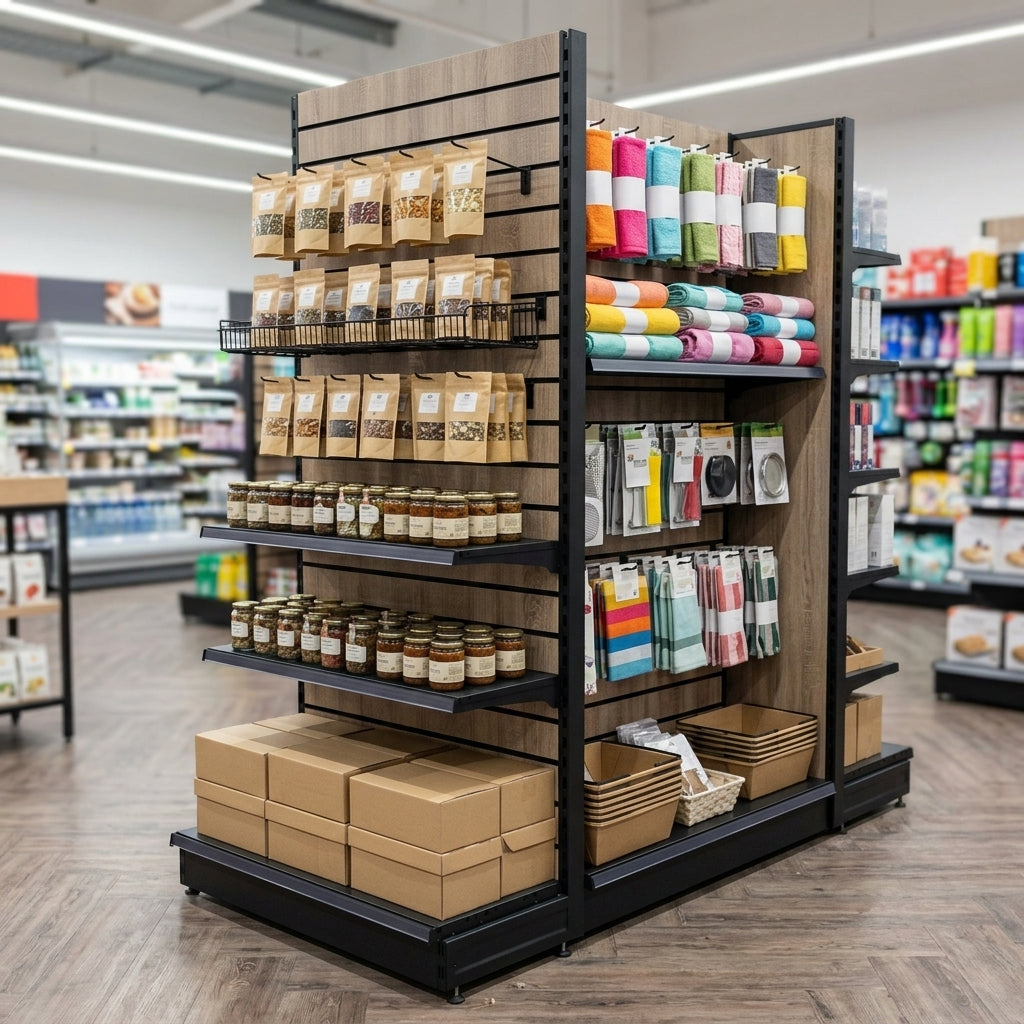 1.8m Wood Effect Gondola Display Bay – 470mm Base Shelf