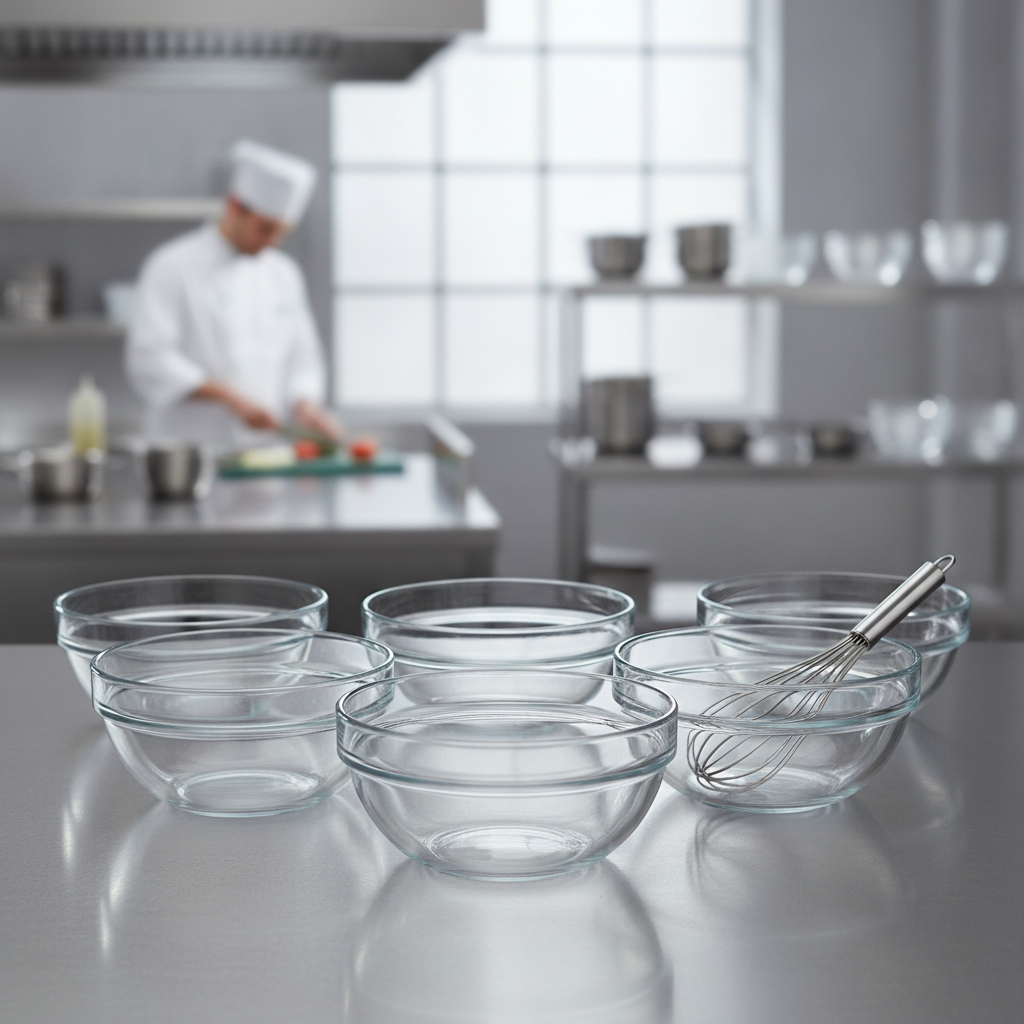 Toughened Glass Chef's Bowl 1.1L for Food Preparation (Pack of 6)
