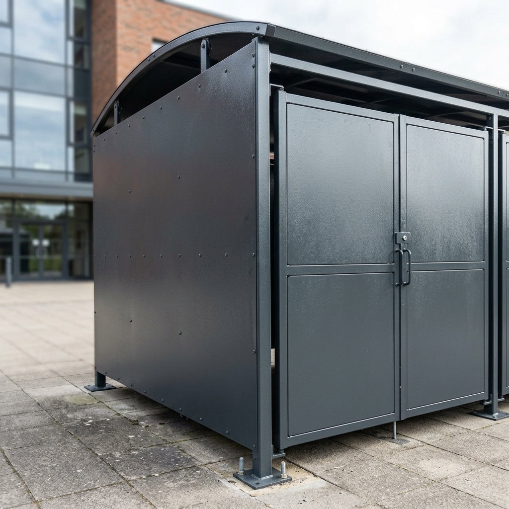 3m wide galvanised steel bin shelter with lockable clad gates (view 2)