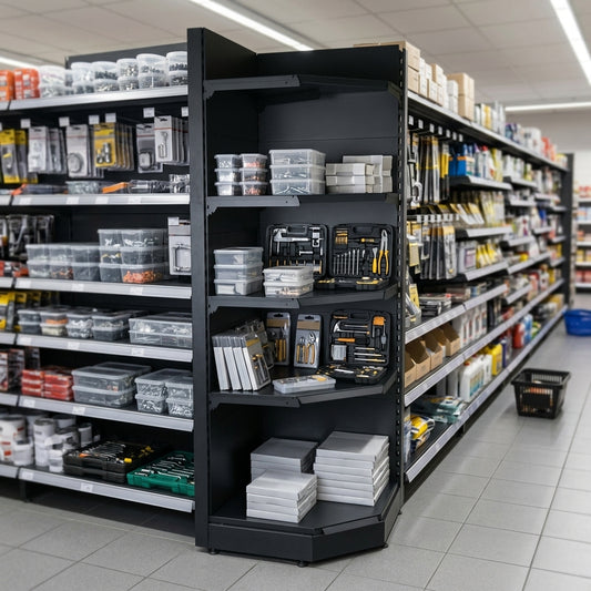 1.8m corner shelving bay with 470mm base and 370mm upper shelves