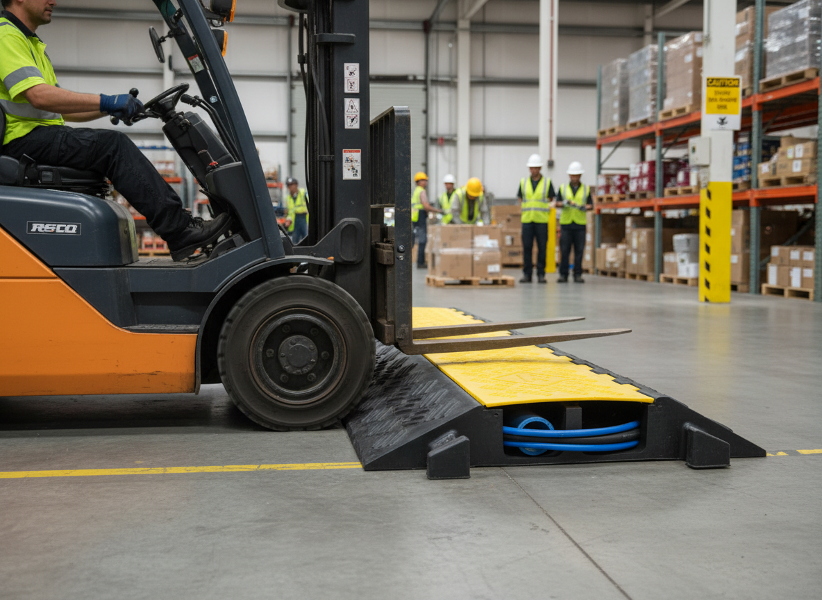 Premium 2-Channel Lidded Ramp for Pedestrians and Vehicles - Heavy Duty Cable Protector (900 x 615 x 100 mm)
