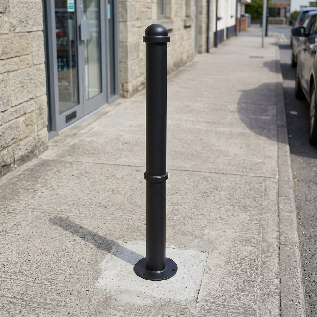 1000mm Ornamental Mild Steel Bollard with Cap and Rings