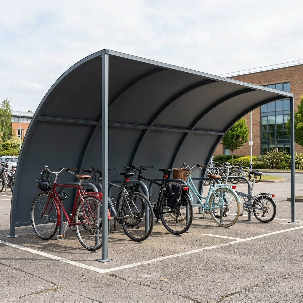 2–5m galvanised steel cycle shelter with roof and stand
