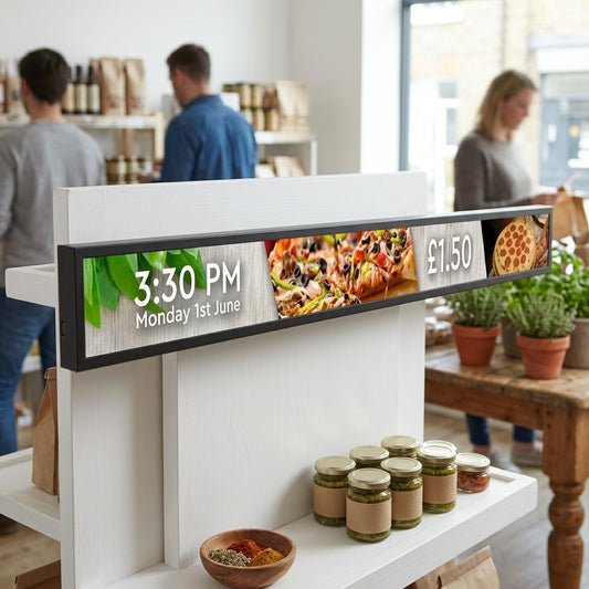 23" ultra-wide stretched LCD shelf edge display