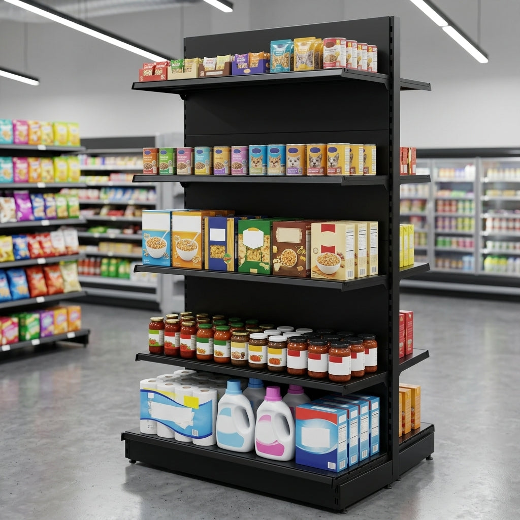 2.4m wall shelving bay with 370mm base and 300mm upper shelves