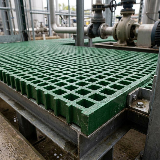 50mm Thick GRP Grating Panels in Green, Grey or Yellow