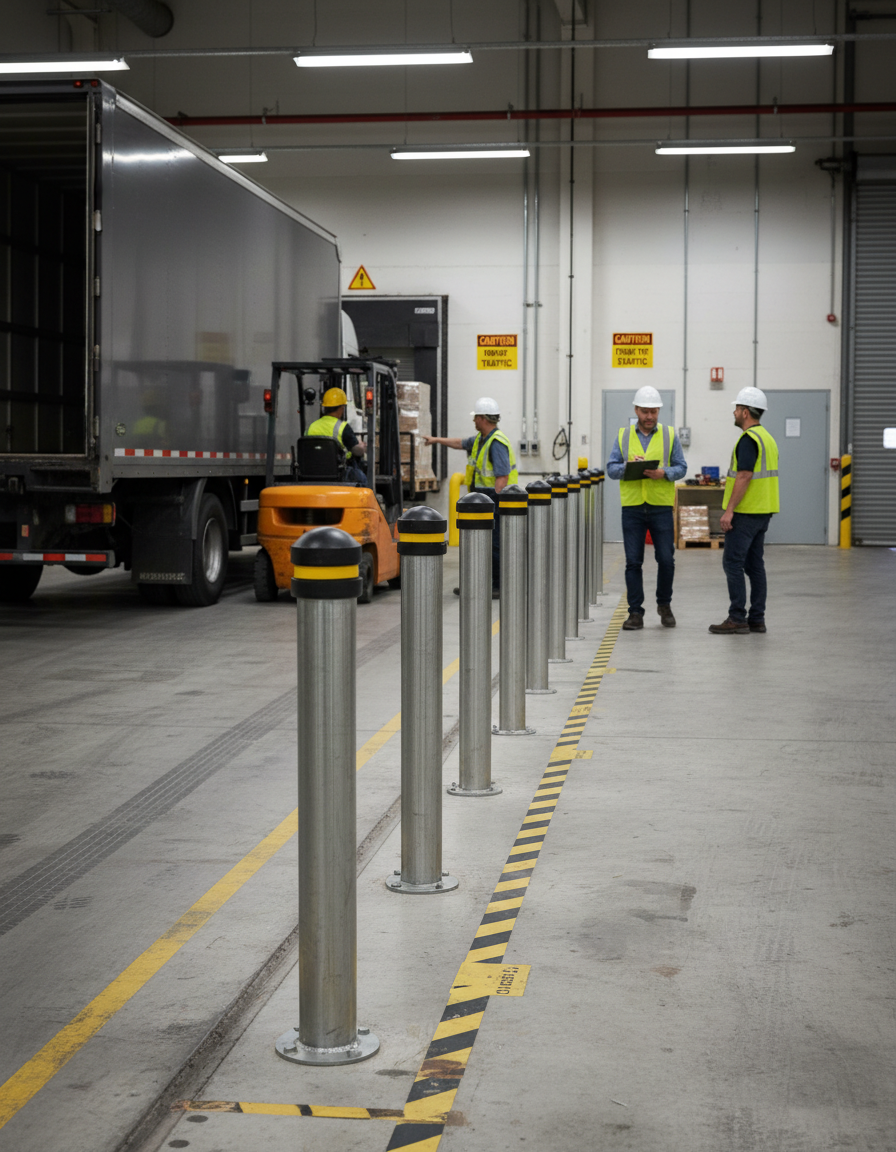 Premium Heavy Duty Galvanized Steel Bollard with Reflective Tape - 1370mm Height and 114mm Diameter