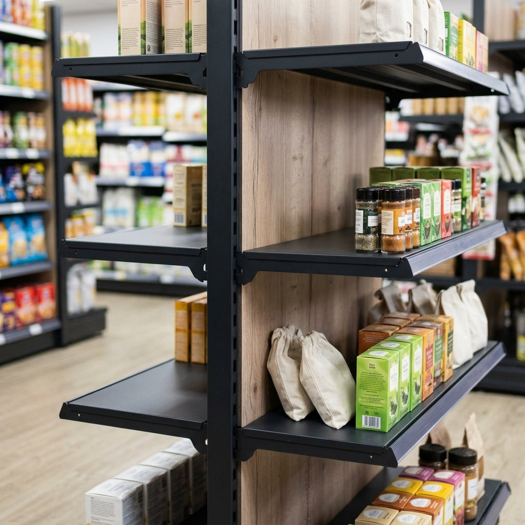 2.1m Double-Sided Gondola Shelving Bay, Wood Effect, 570mm Base (view 2)