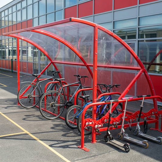 10-Bike Cycle Shelter with Scooter Rack – School Storage