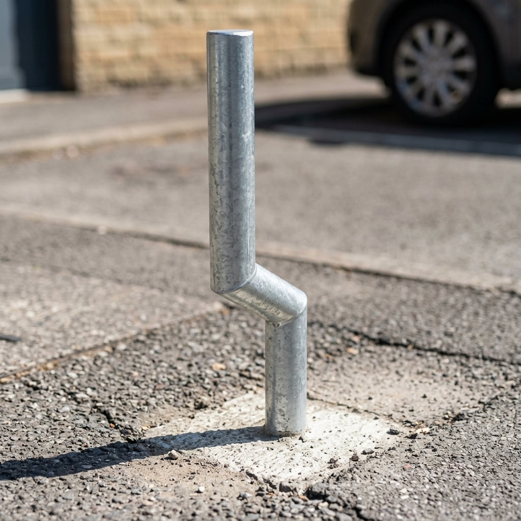 1100mm Cranked Bollard, galvanised steel, 101mm diameter (view 2)