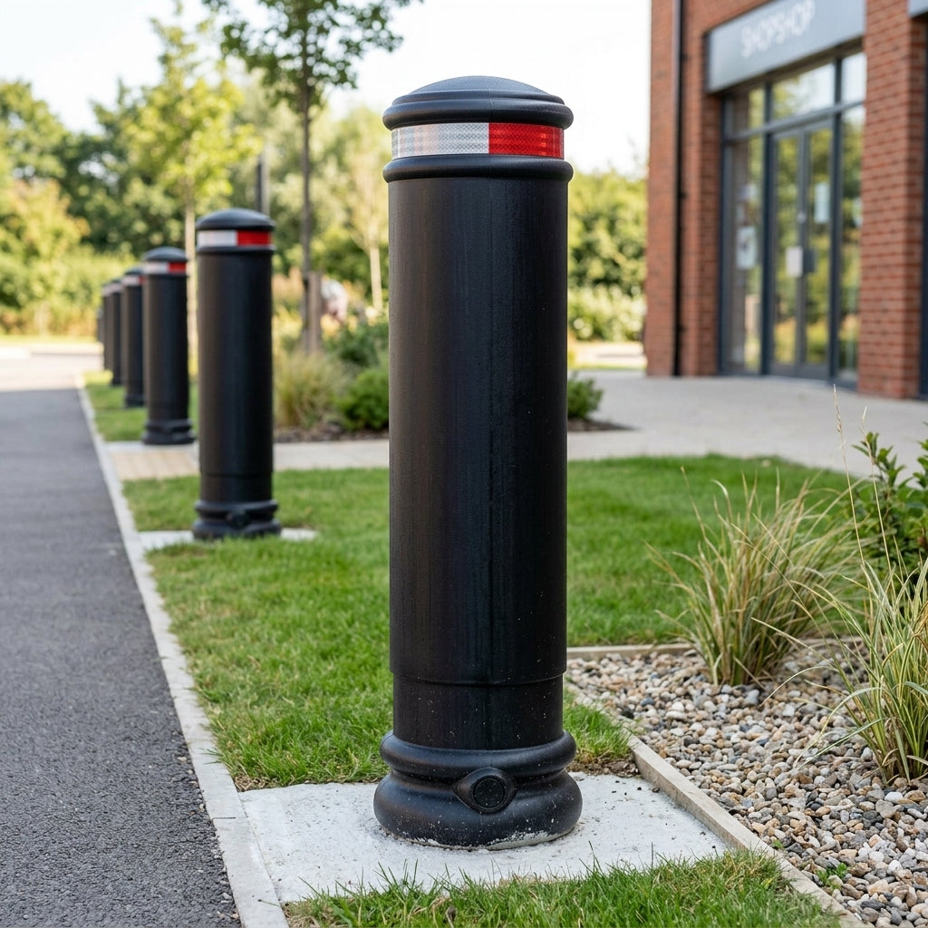 Recycled polyethylene bollard for grass and landscaped perimeter protection