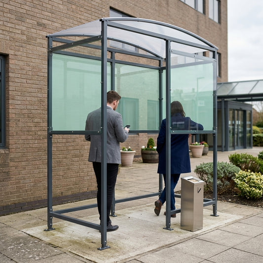 2m wide open smoking shelter, 1–6m lengths, aluminium