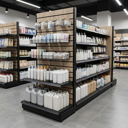 1.4m High Wood Effect Double-Sided Gondola Bay – 300mm Base Shelf
