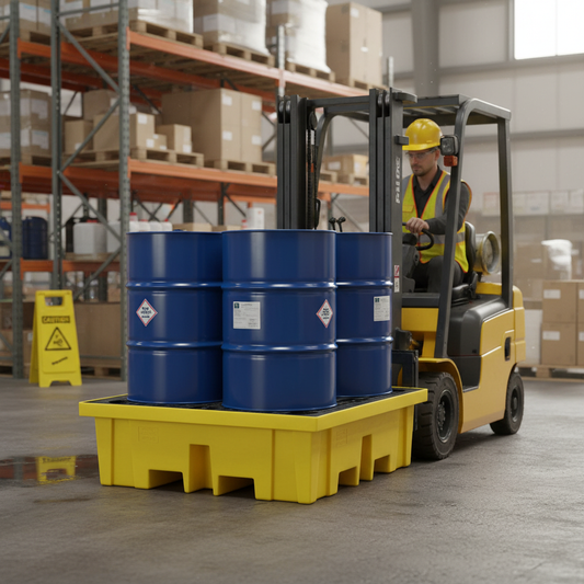 Plastic 4 Drum Spill Pallet With 4-Way Forklift Entry  - BP4FW ||To Hold 4 Drums