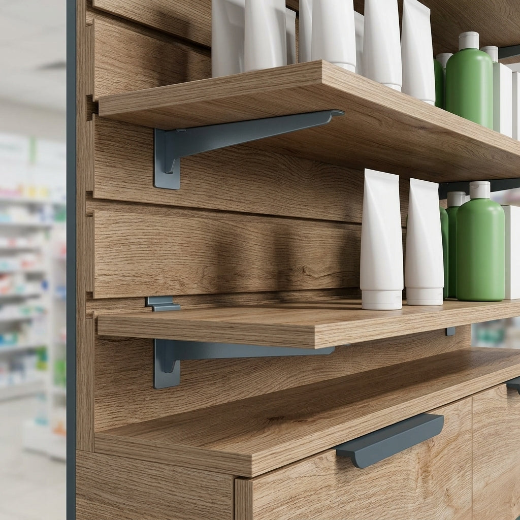 1000mm pharmacy wall unit with drawer and slatwall (view 2)