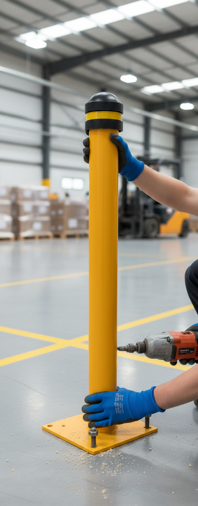 Premium Heavy Duty Steel Bollard with Yellow Powder Coating and Reflective Cap - 89 x 1000 mm