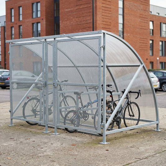 Gated cycle shelter with rack, galvanised steel, 4–14 capacity