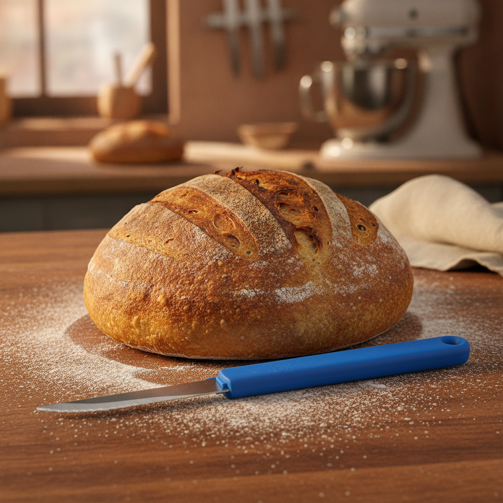Stainless Steel Scoring Knife with Blue ABS Handle for Artisan Bread