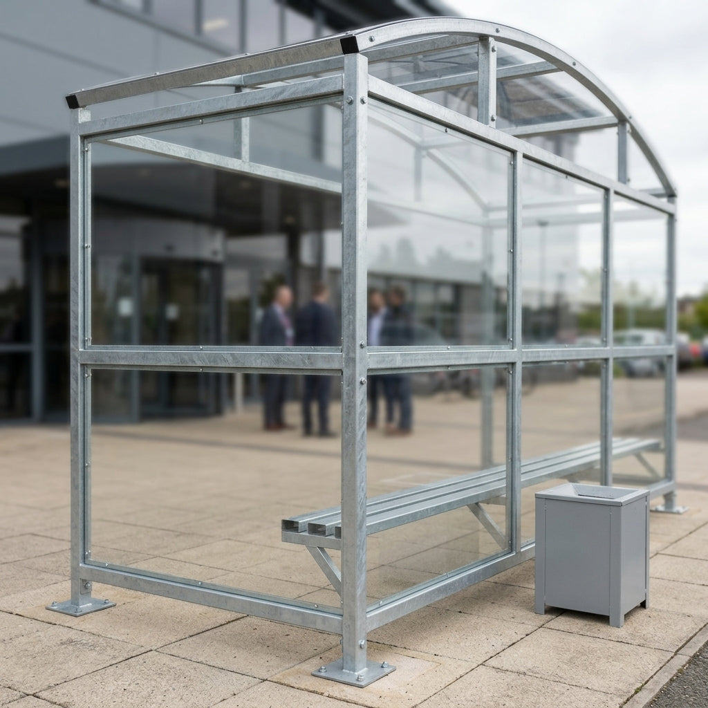 4m wide free-standing smoking shelter, galvanised steel, 1–5m lengths (view 2)