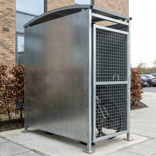 2m wide galvanised steel storage shelter, 1–5m lengths