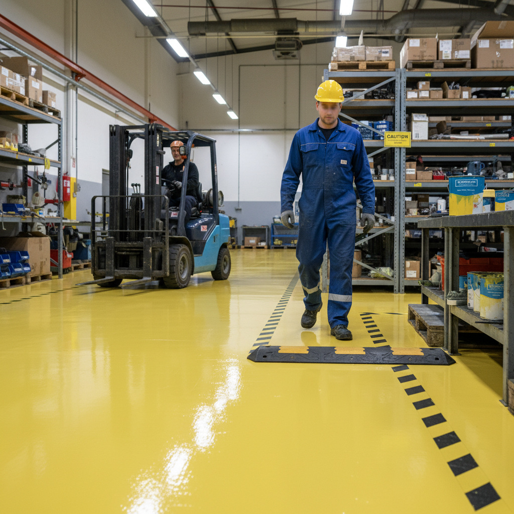 Heavy Duty Yellow Hazard Safety Floor Paint - Durable Chemical Resistant Coating for Industrial and Commercial Use