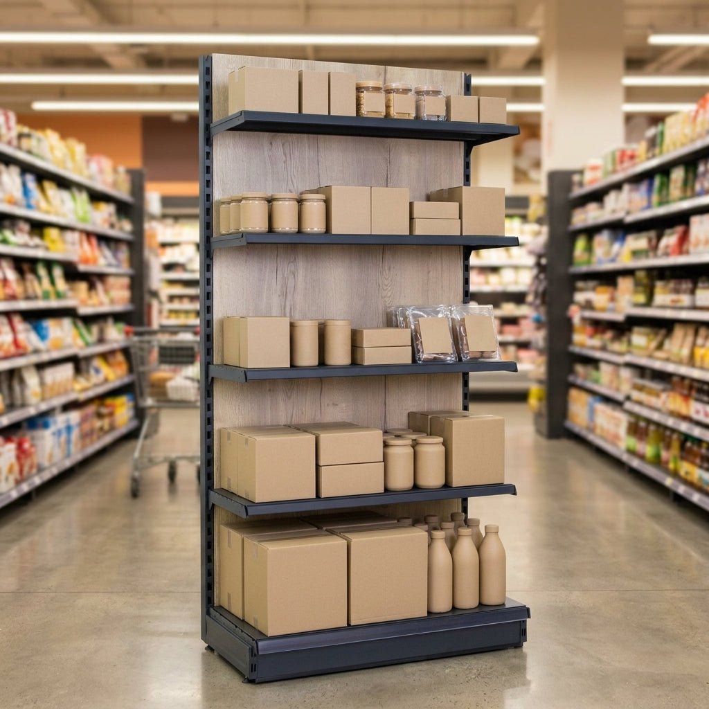 1.4m High Wood Effect Wall Bay Shelving – 470mm Base, Adjustable Uppers