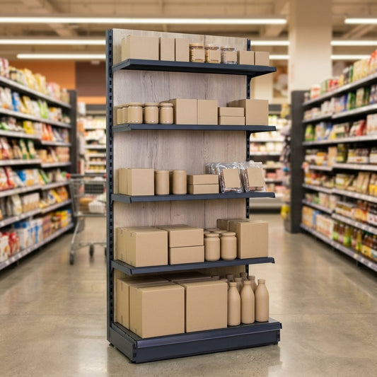 1.4m High Wood Effect Wall Bay Shelving – 470mm Base, Adjustable Uppers