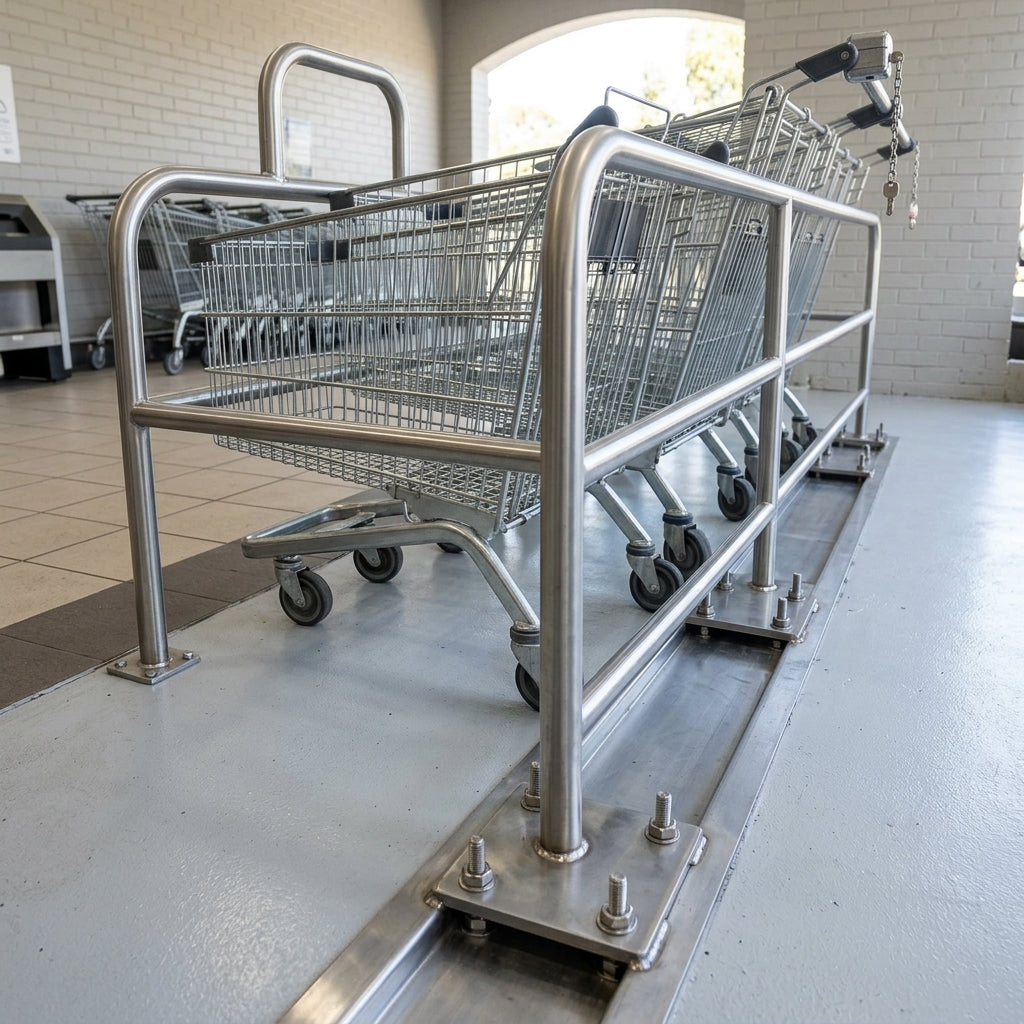 2m Mobile Shopping Trolley Park with Lockable Castors (view 2)