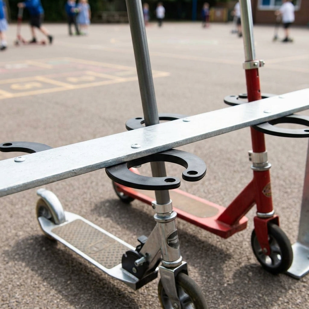 5-Space Scooter Parking Rack – Steel with Adjustable Clamps (view 2)