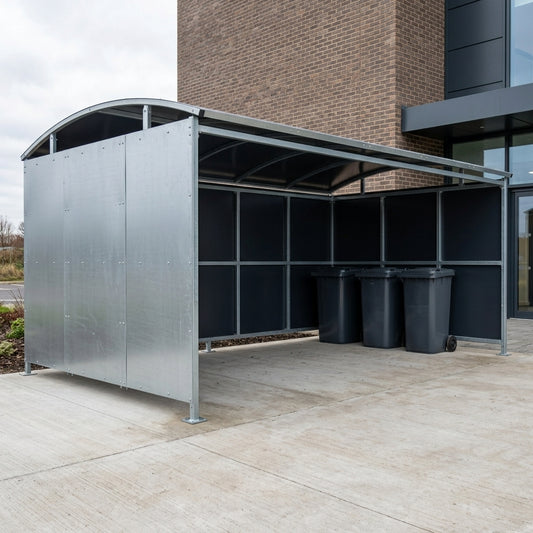 3m Deep Open-Front Bin Store Shelter – Galvanised Steel 1–5m Wide