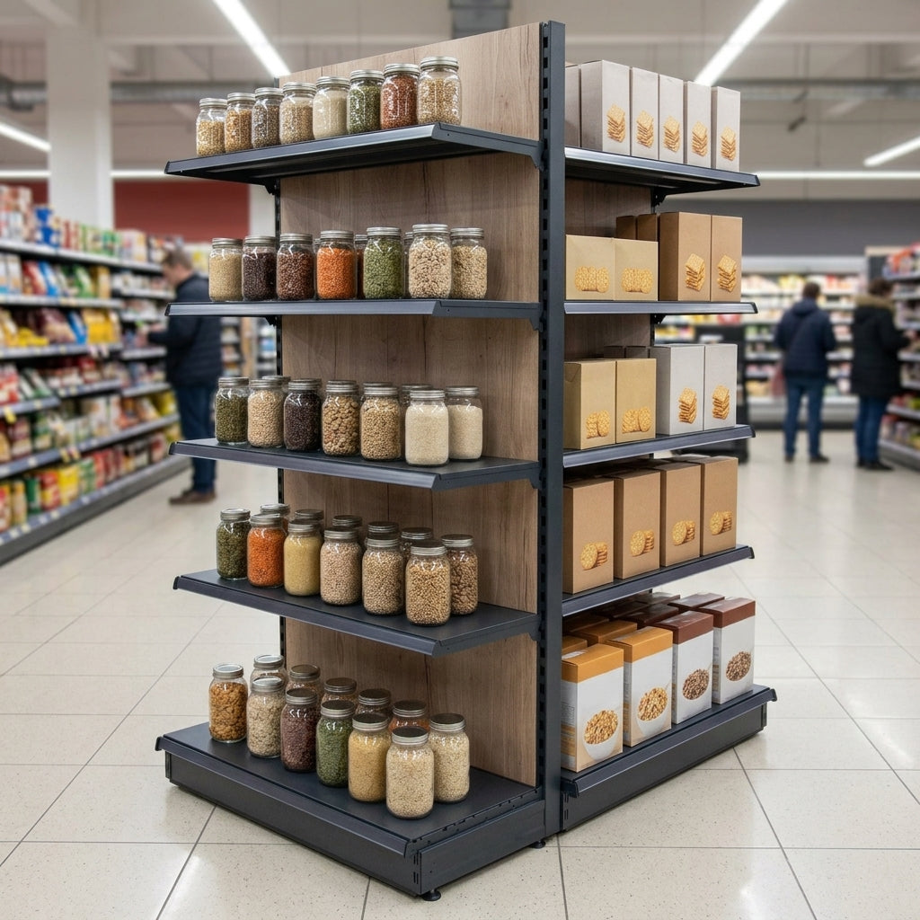 2.4m Wood Effect End Bay Shelving | 470mm Base | 500–1000mm