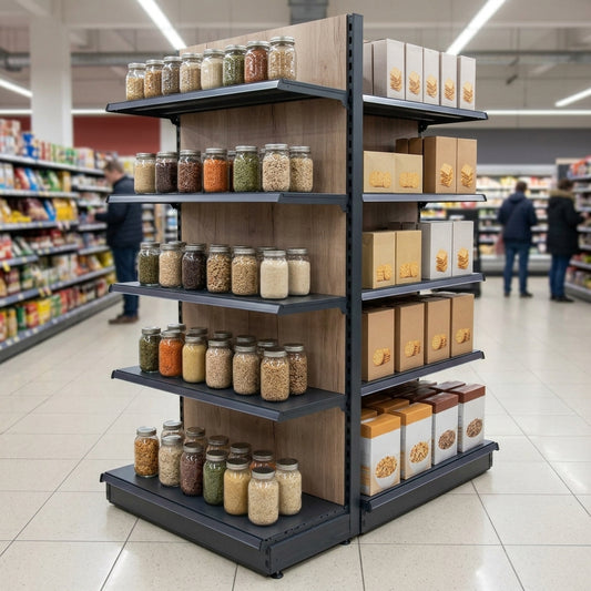 2.4m Wood Effect End Bay Shelving | 470mm Base | 500–1000mm