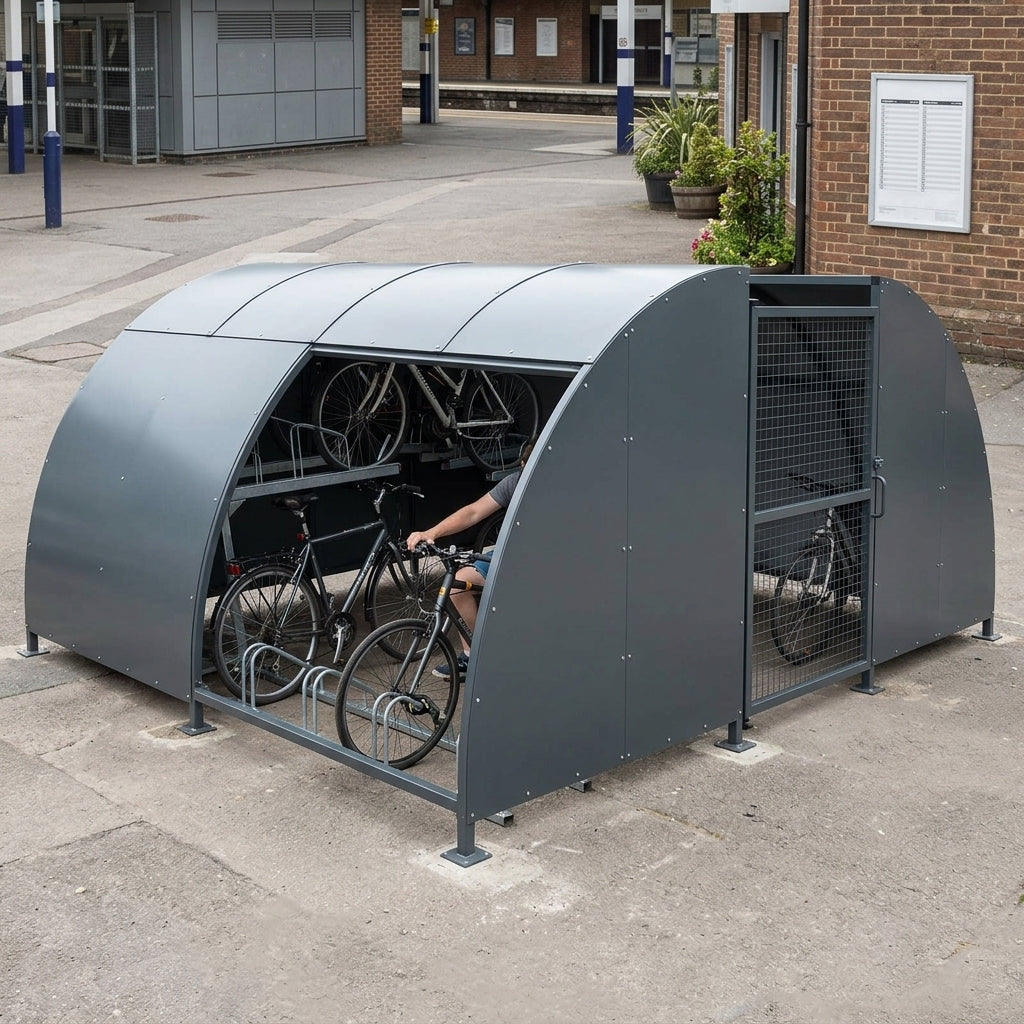 5.5m Wide Galvanised Steel Cycle Shelter with Mesh Door