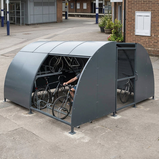 5.5m Wide Galvanised Steel Cycle Shelter with Mesh Door