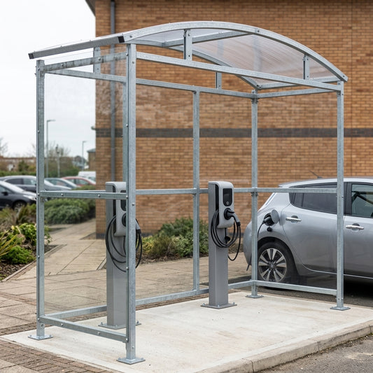 3m wide EV charger shelter with PETG roof – 1–5m lengths