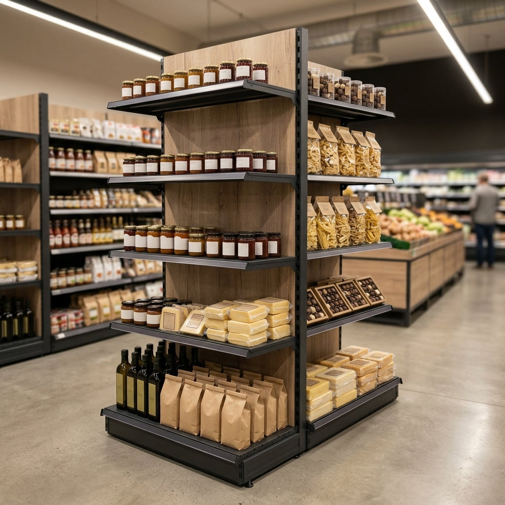 1.8m Wood Effect End Bay Shelving | 300mm Base | 500–1000mm