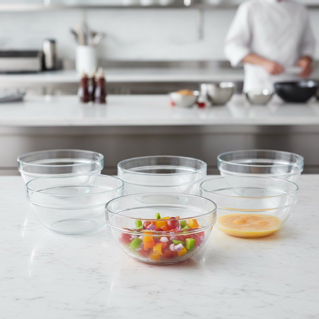 Tempered Glass Mixing Bowls 200mm for Food Preparation (Pack of 6)