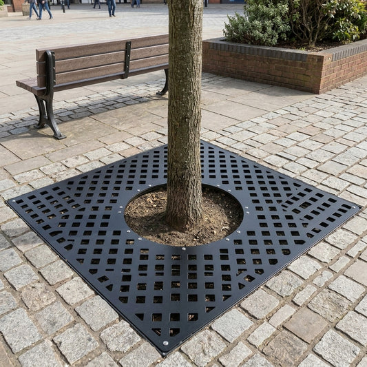 900–1200mm Square Steel Tree Grille with Frame, RAL 9005