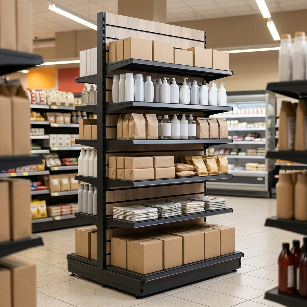 2.1m Wood Effect Wall Bay Display – 570mm Base Shelf