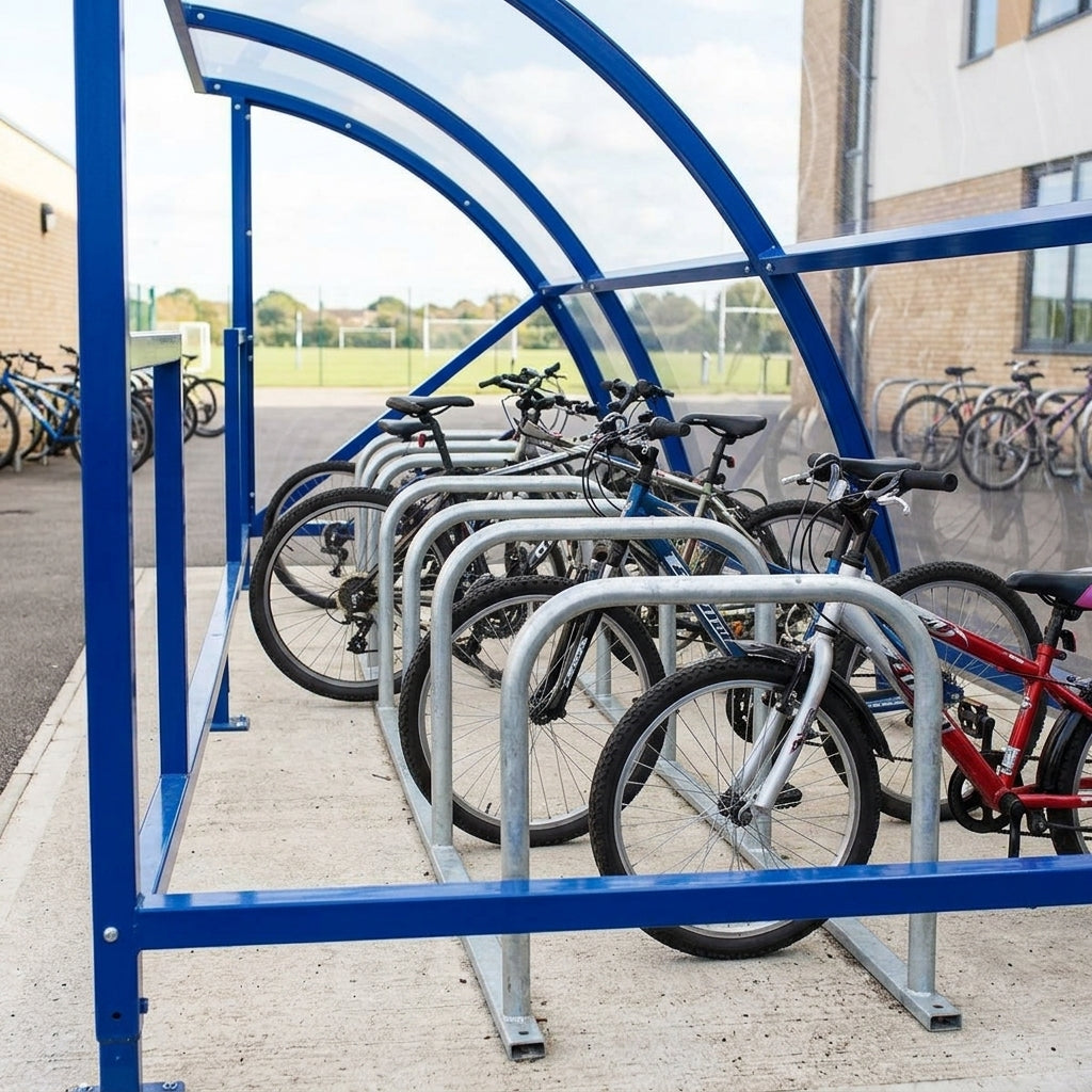 18.3m x 2.1m cycle shelter, steel strongbox frame (view 2)