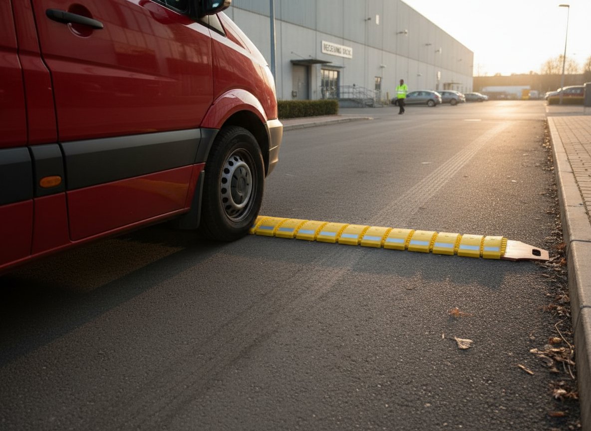 Premium Portable Roll-Up Speed Bump for Temporary Traffic Control, 250 x 25 x 3000mm, 12 kg Weight