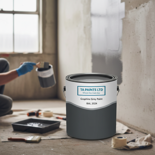 Premium Graphite Grey Paint in Gloss, Semi-Gloss, and Matt Finishes Available in 5L, 2.5L, and 1L Sizes for Interior and Exterior Use