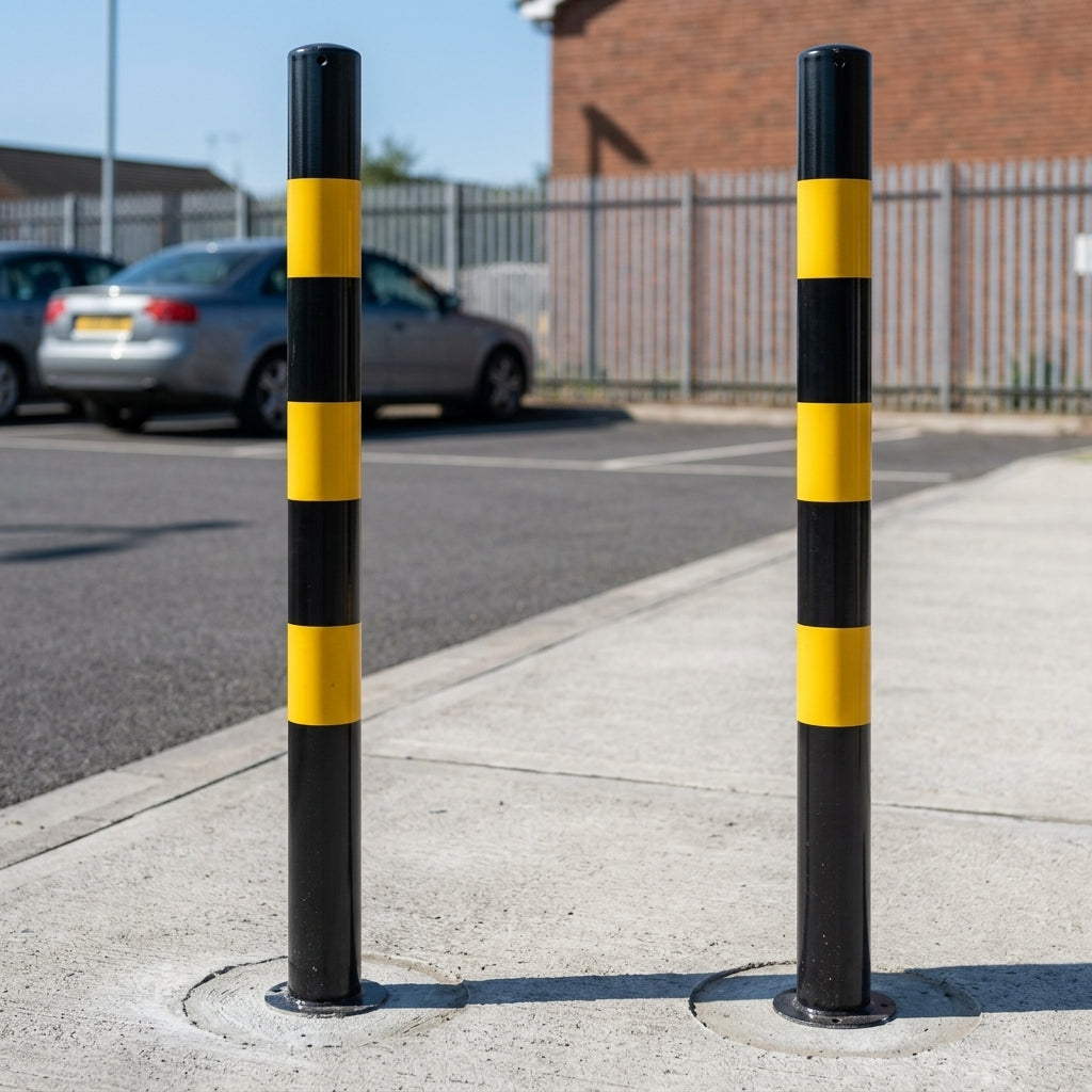 Black Yellow Fixed Steel Bollard 60–193mm Diameter