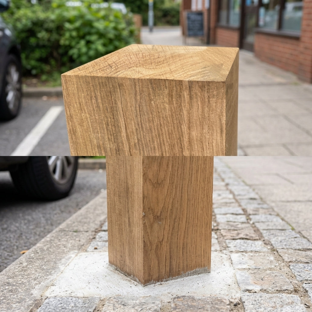 Solid oak timber bollard, flat top, 100–250mm × 900–1500mm (view 2)