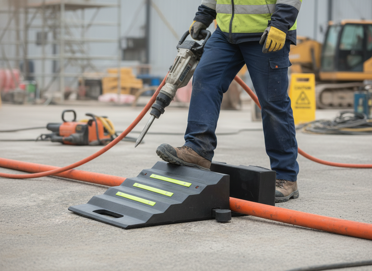 Premium Modular Hose Ramp Wedge with Open-Top Channel, 44 Tonnes Load Capacity, Efficient Storage Solution, 535 x 295 x 118 mm Dimensions